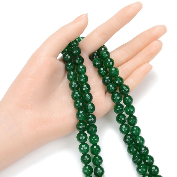Natural Emerald Green Jade Gemstone Faceted Round Beads, 10mm, Hole ID 1mm, 14 Inch/1 Strand, GH-G10