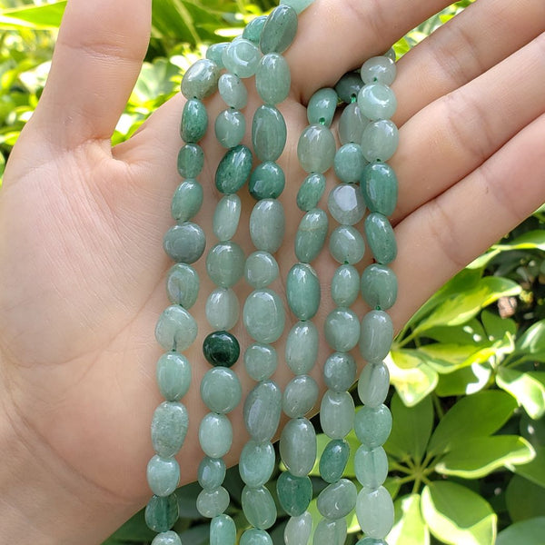 Natural Green Aventurine Gemstone Oval Tumbled Pebble Beads, Irregular, 7mm to 10mm, Hole ID 1mm, 15 Inch/1 Strand, GZ12-49