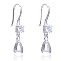 4pcs 925 Sterling Silver Fancy Earring Hooks, Pinch Bail, 4mm Cubic Zirconia CZ, Tarnish Resistant Rhodium Plated, 25mm, SS445