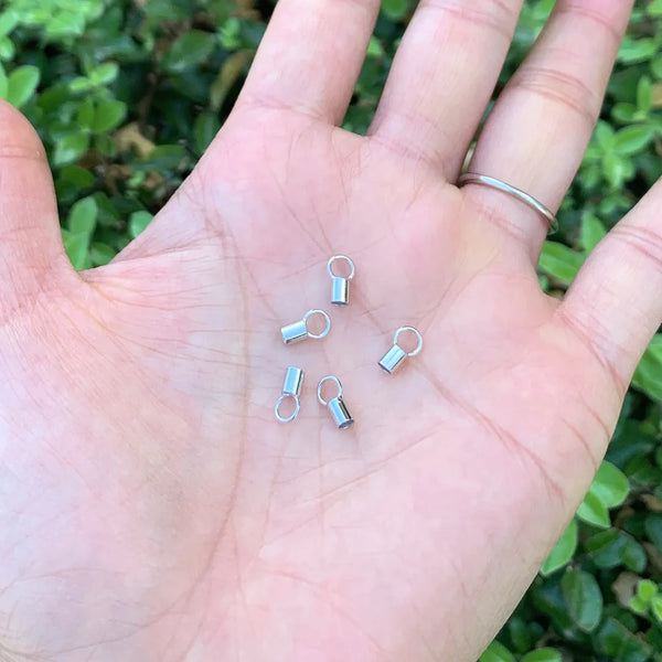 20pcs 925 Sterling Silver Crimp End Caps, Tarnish Resistant Rhodium Plated, Cord End Caps, Hole ID Selections: 1.5mm/2mm/2.5mm/3mm