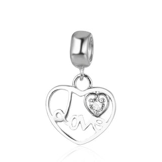 Solid 925 Sterling Silver Love Eternity Bead Charm Clear Cubic Zirconia CZ