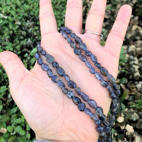 Natural Iolite Dichroite Gemstone Oval Tumbled Pebble Beads, Irregular, 6mm to 8mm, Hole ID 1mm, 15 Inch/1 Strand, GZ11-66