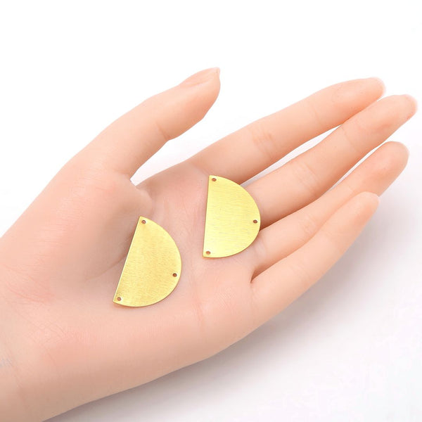 10pcs 35mm 3-Hole Half Round Circle Semicircle Connectors, Tarnish Resistant, 18K Yellow Gold Plated Brushed Brass, BF-A10