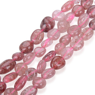 Natural Red Strawberry Quartz Gemstone Oval Tumbled Pebble Beads, Irregular, 8mm to 12mm, Hole ID 1mm, 15 Inch/1 Strand, GZ12-20
