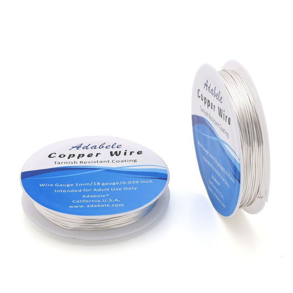 32 Feet Premium Tarnish Resistant Round Jewelry Copper Wire, 1mm/18 Gauge, Sterling Silver Plated Copper, BF285-10