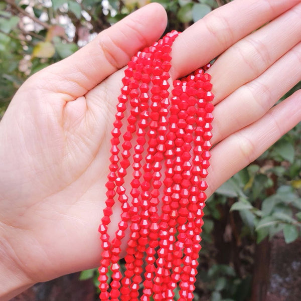 500pcs Creative Club Faceted Bicone Crystal Glass Beads, Coral red, 4mm (0.16 Inch) Small Tiny, Hole ID 0.9mm, CCB435