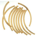 100pcs Curved Noodle Tube Beads, 18K Yellow Gold Plated Brass, Hole ID 1.5mm, Size Selections: 25mm/30mm/35mm/40mm/50mm