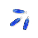 10pcs Grade A September Sapphire Blue Rectangle Bar Birthstone Charm Drops, Sterling Silver Plated Brass, 21x7mm, CCP8-S9