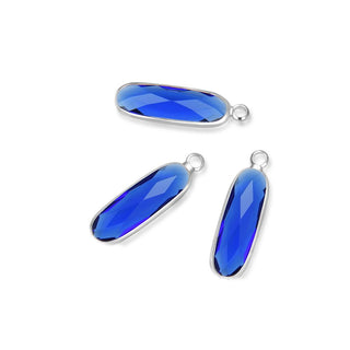 10pcs Grade A September Sapphire Blue Rectangle Bar Birthstone Charm Drops, Sterling Silver Plated Brass, 21x7mm, CCP8-S9