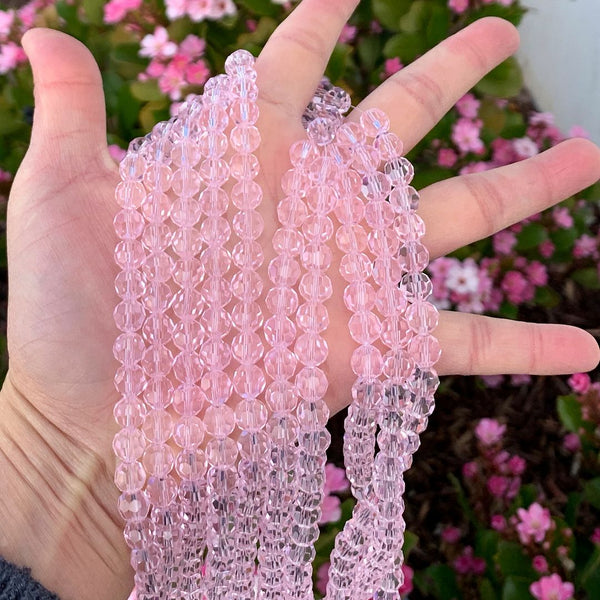 140pcs Creative Club Faceted Round Crystal Glass Beads, Light Rose Pink, 8mm, Hole ID 1mm, CC2R803