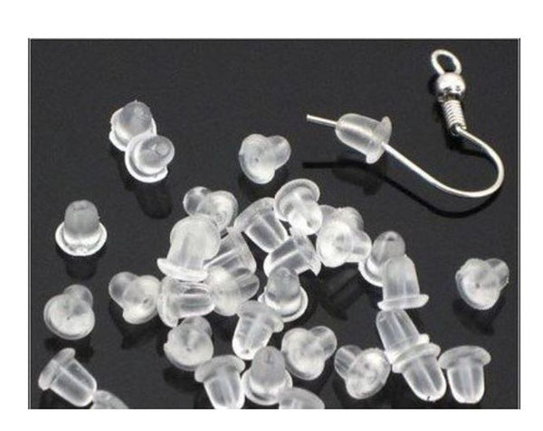 100pcs Clear Rubber Bullet Style Earring Backs, Earnut Replacement, Plastic, CF203
