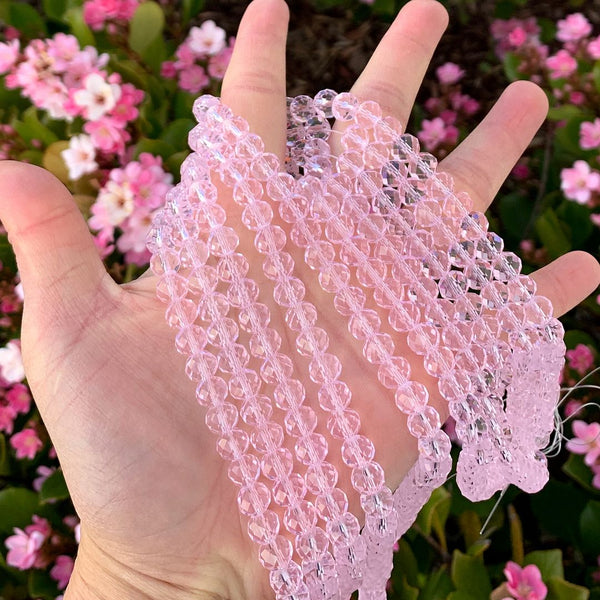 140pcs Creative Club Faceted Rondelle Crystal Glass Beads, Light Rose Pink, 8x6mm, Hole ID 1.1mm, CCR803