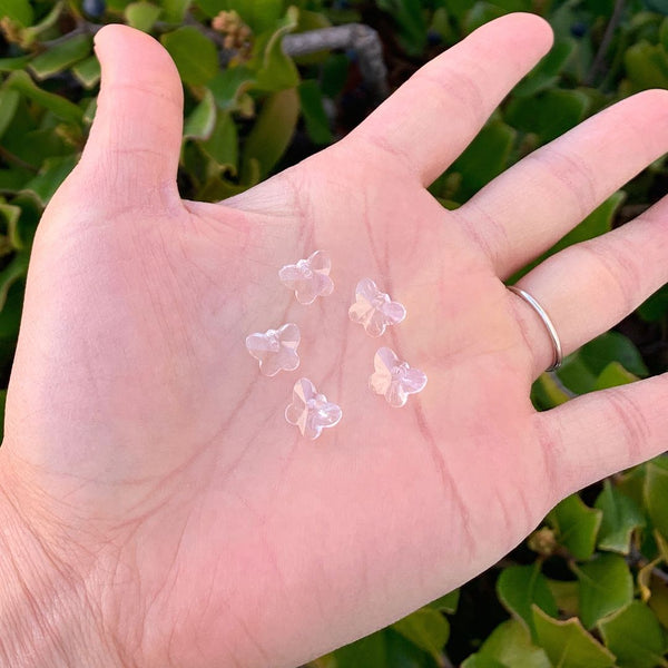 20pcs Creative Club Butterfly Crystal Glass Pendant Drop Beads, April Clear Birthstone, 10mm, Hole ID 1mm, CCM-1