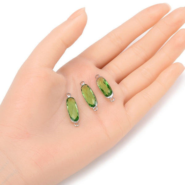 10pcs Grade A August Peridot Green Rectangle Bar Birthstone Links, Sterling Silver Plated Brass, 21x7mm, CCP9-S8