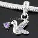 1pc 925 Sterling Silver Bird Charm, Freedom Lover February Birthstone Charm Drop, Purple Amethyst Cubic Zirconia CZ, 20mm Long, Hole ID 4.5mm, EC1-D2