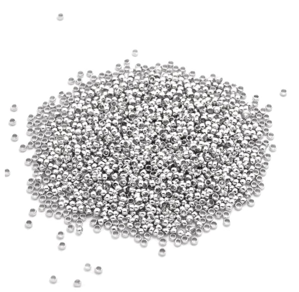 SS28-3 (50pc)50pcs 925 Sterling Silver Small Tiny Round Crimp Beads, Tarnish Resistant Rhodium Plated, 2mm, Hole ID 1.1mm, SS28-1