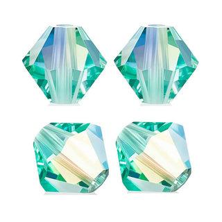 50pcs Preciosa Faceted Bicone Crystal Beads, Caribbean Sea AB (Blue), 6mm, Hole ID 1mm, Pre-B667