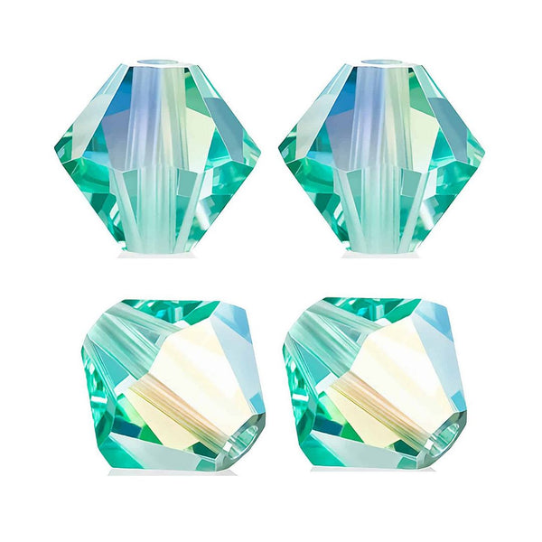 50pcs Preciosa Faceted Bicone Crystal Beads, Caribbean Sea AB (Blue), 6mm, Hole ID 1mm, Pre-B667