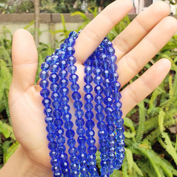 140pcs Creative Club Faceted Round Crystal Glass Beads, Sapphire Blue, 8mm, Hole ID 1mm, CC2R813