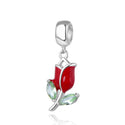 Real 925 Sterling Silver Tulip Flower Red Green Enamel Dangle Bead