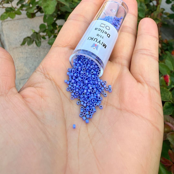 7.5g Miyuki Delica 11/0 Seed Beads, Opaque Matte Rainbow Cyan Blue DB1597