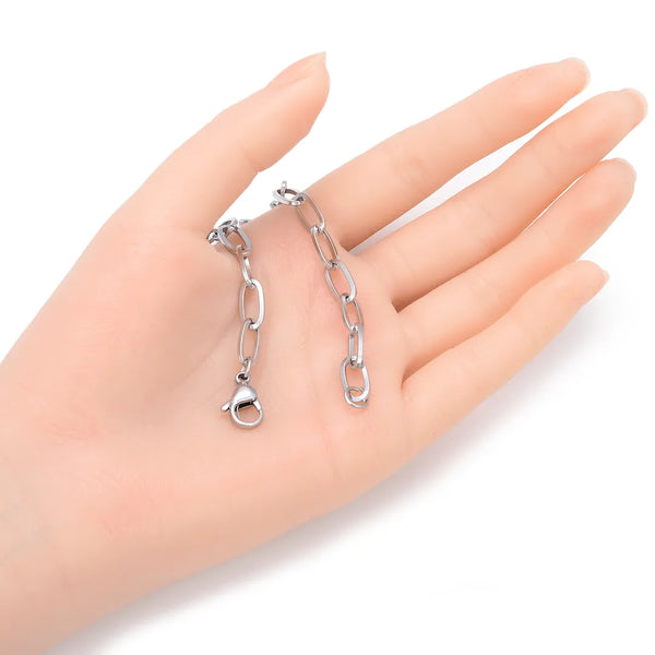 5pcs 304 Stainless Steel 5mm Paperclip Cable Link Chain Necklaces (18 Inch/20 Inch/22 Inch)