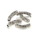 10pcs Large Hole Curved Filigree Grapevine Noodle Tubes, Antique Silver, 49mm (1.93 Inch), Hole ID 6.2mm, MC-L8
