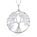 1pc Tree of Life Prosperity Necklace, Natural White Quartz Clear Quartz Gemstone Pendant, 26 inch Surgical Stainless Steel Chain, GGP9-8