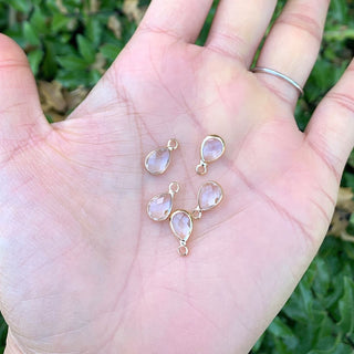 10pcs Grade A April Crystal Clear Teardrop Birthstone Charm Drop, 18K Yellow Gold Plated Brass, Size Selections: 11x7mm, 14x8mm, 16x9mm