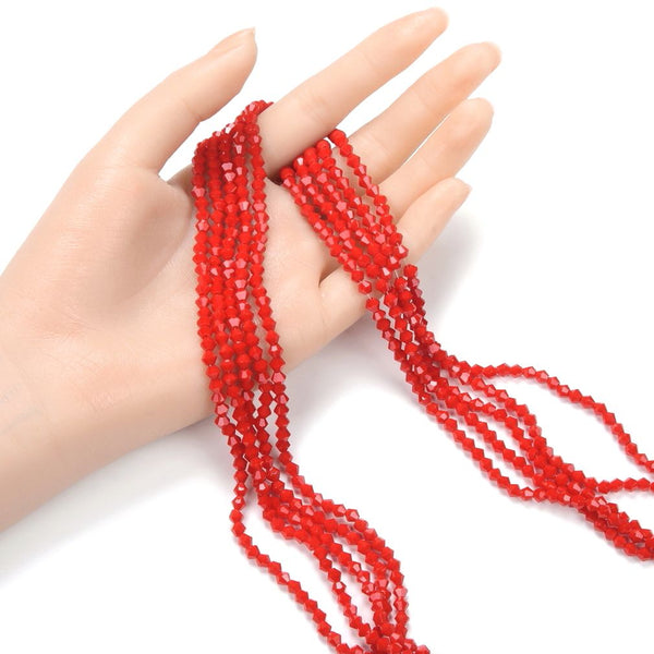 500pcs Creative Club Faceted Bicone Crystal Glass Beads, Coral red, 4mm (0.16 Inch) Small Tiny, Hole ID 0.9mm, CCB435