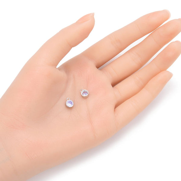 2pcs 925 Sterling Silver 6mm June Birthstone Charm Drop Pendants, Tarnish Resistant, Alexandrite Cubic Zirconia Gemstone, SXP8-6