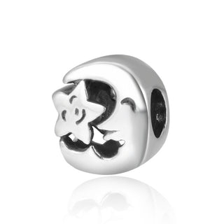 Real 925 Sterling Silver Moon Star Charm Eternity Bead