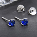 1 Pair 925 Sterling Silver September Birthstone Round Cut Stud Earrings, 4mm/0.25 Carat Small Tiny Cubic Zirconia CZ Blue Sapphire Stone, SSE78-9