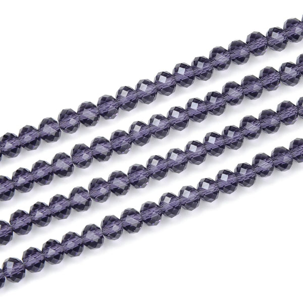 500pcs Creative Club Faceted Rondelle Crystal Glass Beads, Amethyst Purple, 4x3mm Small Tiny, Hole ID 1mm, CCR427