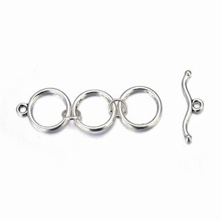 Adabele 20 Sets Adjustable 3-Ring Toggle Clasp, T-Bar Jewelry Closure, 14.3mm, Antique Silver, MC-AF14