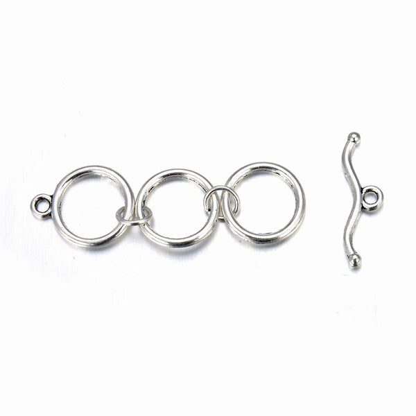 Adabele 20 Sets Adjustable 3-Ring Toggle Clasp, T-Bar Jewelry Closure, 14.3mm, Antique Silver, MC-AF14