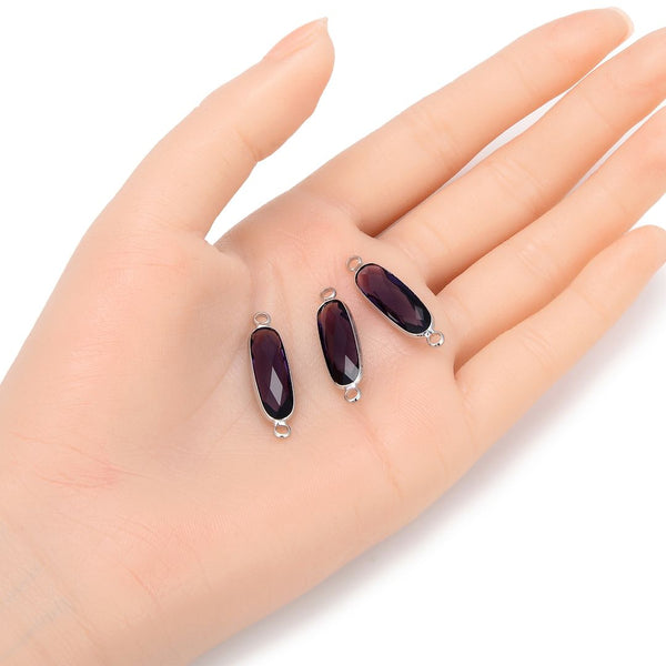 10pcs Grade A February Amethyst Purple Rectangle Bar Birthstone Links, Sterling Silver Plated Brass, 21x7mm, CCP9-S2