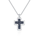 1pc Natural Druzy Crystal Pendant Necklace, Hematite Black Cross Small Gemstone Pendant, 18 inch Stainless Steel Surgical Chain, GGP19-4