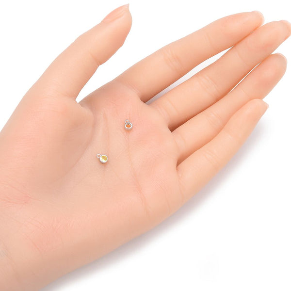 2pcs 925 Sterling Silver 4mm Tiny November Birthstone Charm Drop Pendants, Tarnish Resistant, Yellow Topaz Cubic Zirconia Gemstone, SXP4-11