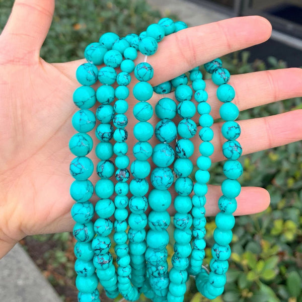 Natural Turquoise Green Howlite Gemstone Round Beads, 1 Strand/15 Inch, Size Selections: 4mm/6mm/8mm/10mm