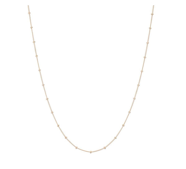 1pc 925 Sterling Silver Bead Station Cable Link Chain Necklace, Real 18K Yellow Gold Plated, 1.8mm Beads, Thin Small, Length Selections: 16/18/20/22/24/26/28/30 Inch
