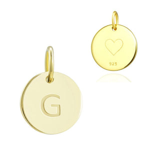 1pc 925 Sterling Silver 12mm Letter G Charm, Real 18K Yellow Gold Plated, Heart Engraved, Name Initial Disc Coin Pendant Drop, SLP-G7