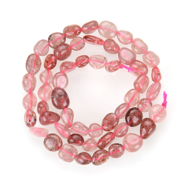 Natural Red Strawberry Quartz Gemstone Oval Tumbled Pebble Beads, Irregular, 6mm to 8mm, Hole ID 1mm, 15 Inch/1 Strand, GZ11-20