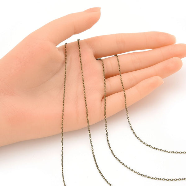 33 Feet Diamond Cut Flat Cable Chain Link, Antique Bronze Plated Copper, Chain Width Selections: 1.3mm/1.5mm/1.8mm/2.5mm