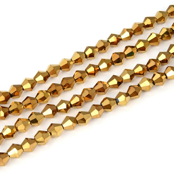 250pcs Creative Club Faceted Bicone Crystal Glass Beads, Gold Aurum, 6mm (0.24 Inch), Hole ID 1mm, CCB633