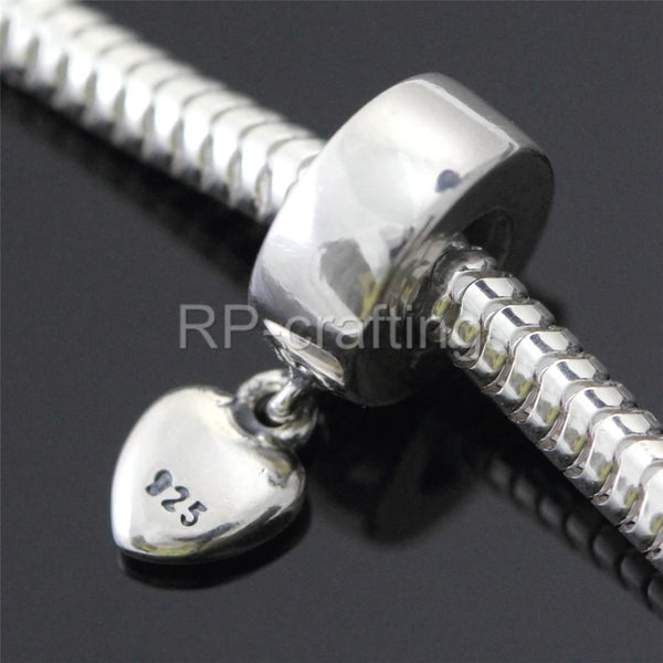 1pc Cute Solid 925 Sterling Silver Loving Heart Charm Dangle Heart Bead, Compatible with Pandora All Other Charm Bracelet, EC248