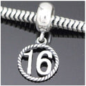 1pc Solid 925 Sterling Silver Sweet 16 Bead Charm, Compatible with Pandora All Other Charm Bracelet, EC603