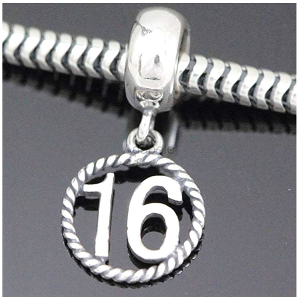 1pc Solid 925 Sterling Silver Sweet 16 Bead Charm, Compatible with Pandora All Other Charm Bracelet, EC603