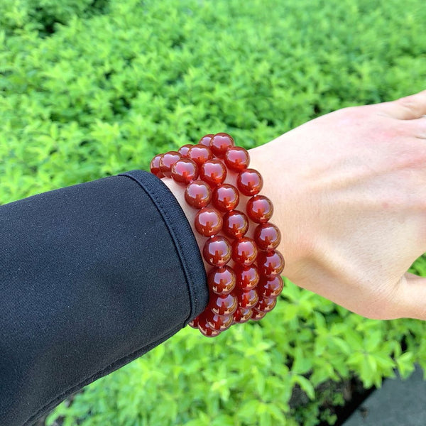 1 Strand Stretch Natural Carnelian Beaded Gemstone Bracelet, 10mm Bead, Length Selections: 7 inch/7.5 inch/8 inch/8.5 inch