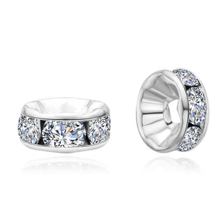 100pcs AAA Grade Rhinestone Rondelle Beads, Sterling Silver Plated Brass, Clear Crystal Rhinestone, Color Selections: 4mm/5mm/6mm/8mm/10mm/12mm